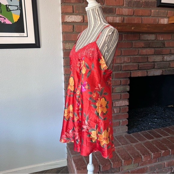 VTG Victoria’s Secret Satin Floral Slip Dress in Red/Orange Sz L - Picture 5 of 9